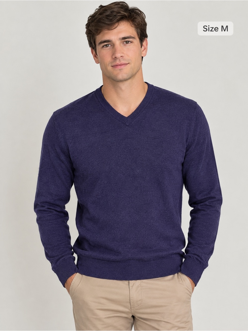 Jos. A. Bank Traveler Collection Merino Wool V-Neck Pullover Sweater M Purple